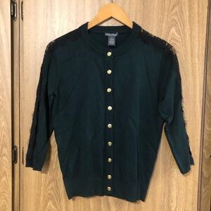 Chelsea & Theodore Dark Green Cardigan with Gold Rose Buttons
